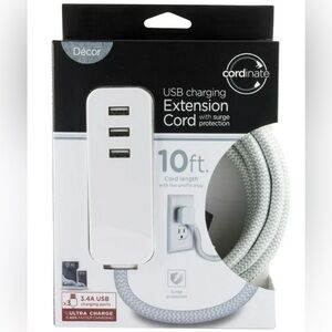 Cordinate 3 Outlet USB Charging Extension Cord | 10 ft | surge protection